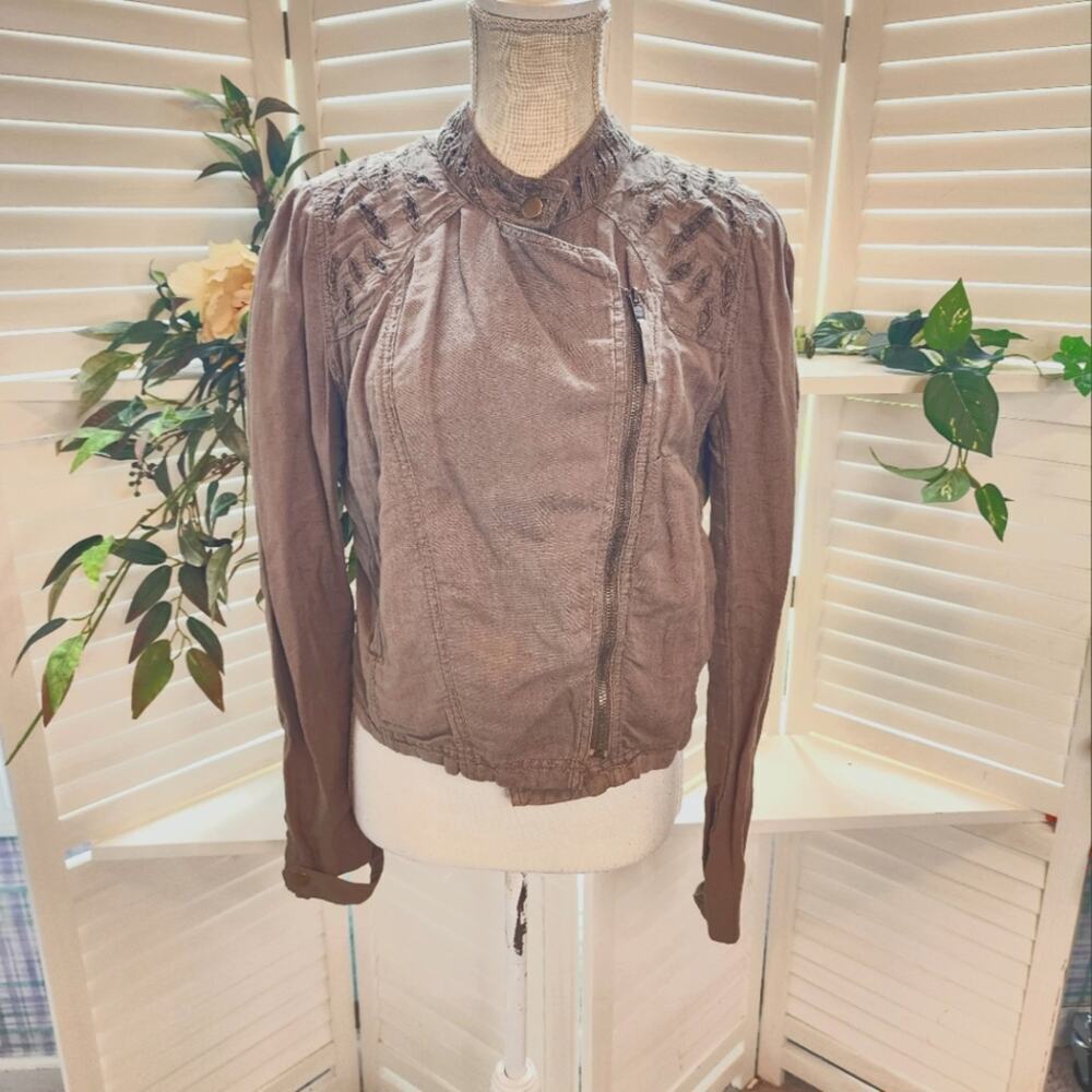 FREE PEOPLE OLIVE GREEN MOTO JACKET SIZE 10